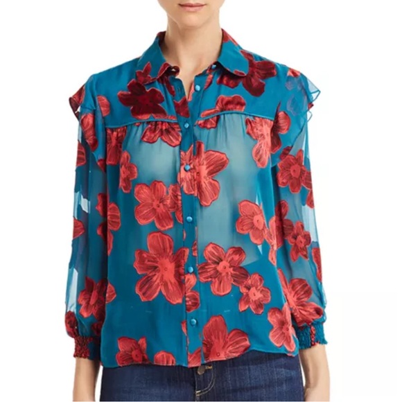 Alice + Olivia Ziggy Ruffled Floral Burnout Blouse - Picture 3 of 7